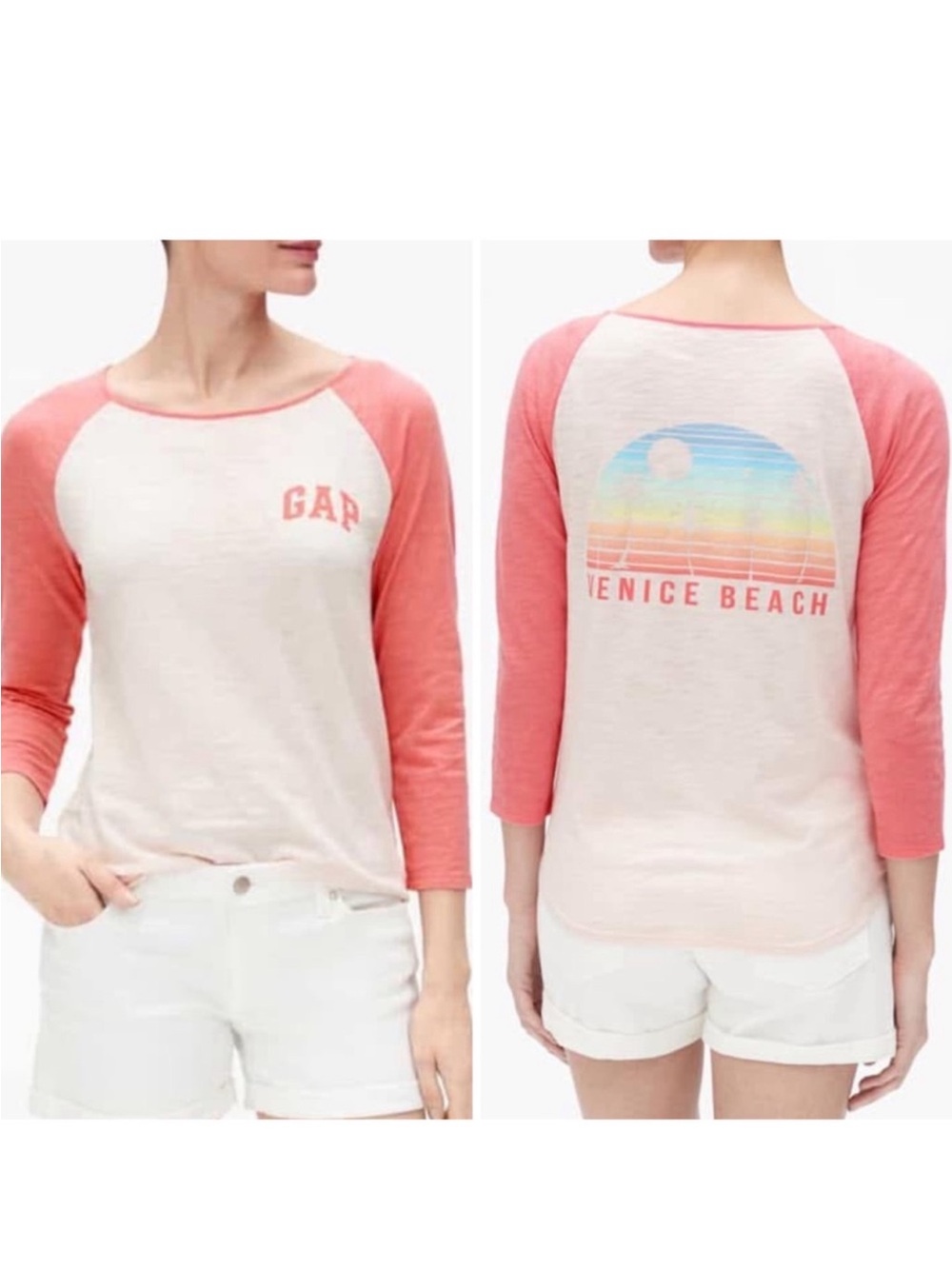 GAP Women's Venice Beach Raglan Tee - Coral/White